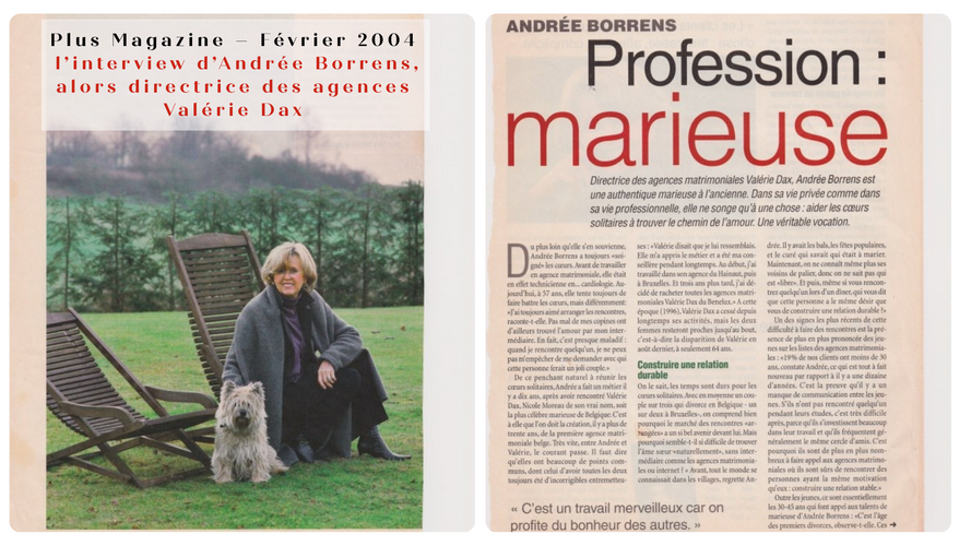 Découvrez l’histoire d’Andrée Borrens, héritière de Valérie Dax, pionnière des agences matrimoniales en Belgique.