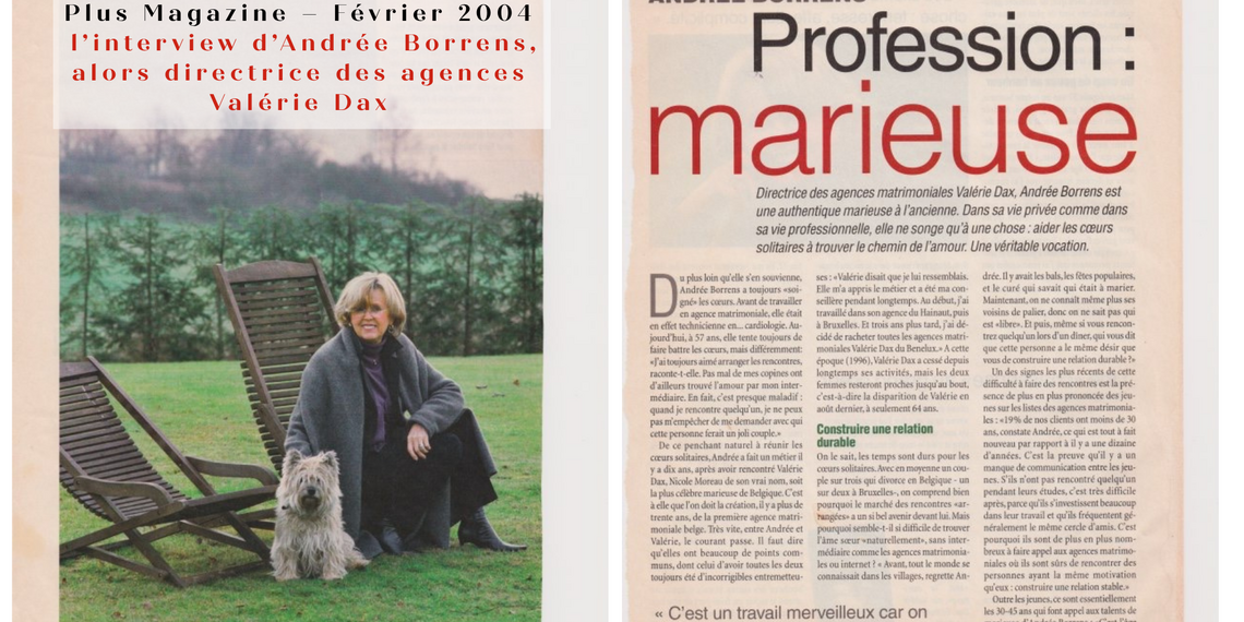 Découvrez l’histoire d’Andrée Borrens, héritière de Valérie Dax, pionnière des agences matrimoniales en Belgique.